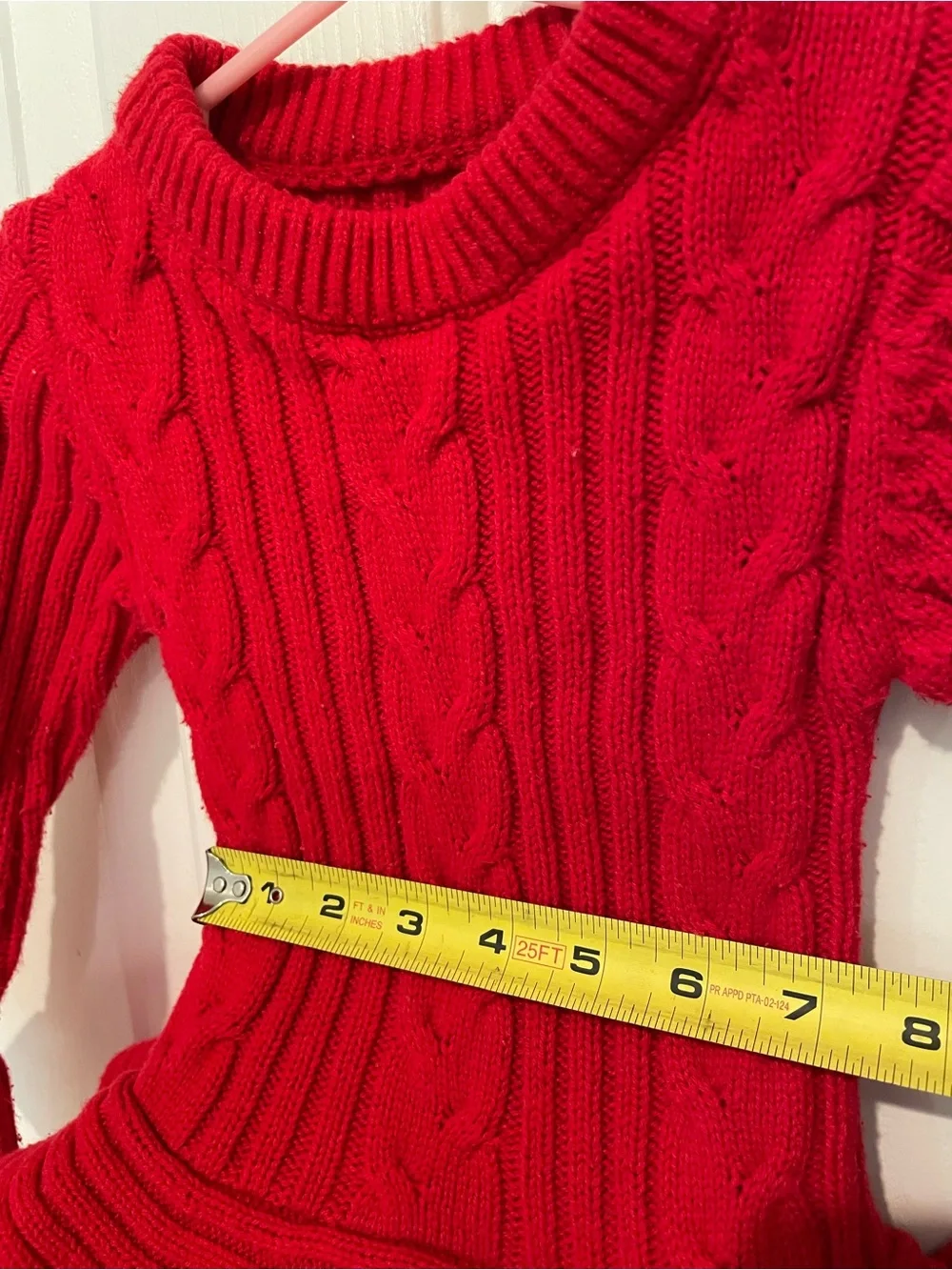 2T Toddler Red Cable-Knit Dress with Tulle Skirt